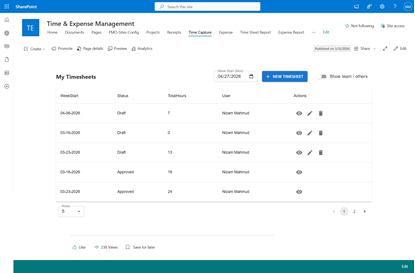 Picture of Modern SharePoint Time & Expense Management Portal