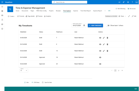 Picture of Modern SharePoint Time & Expense Management Portal